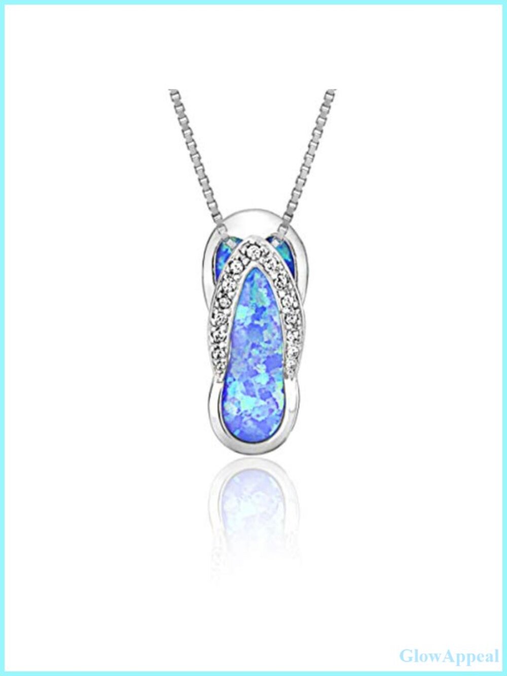 Sterling Silver Flip Flop CZ Blue Opal Necklace Pendant 18" Box Chain